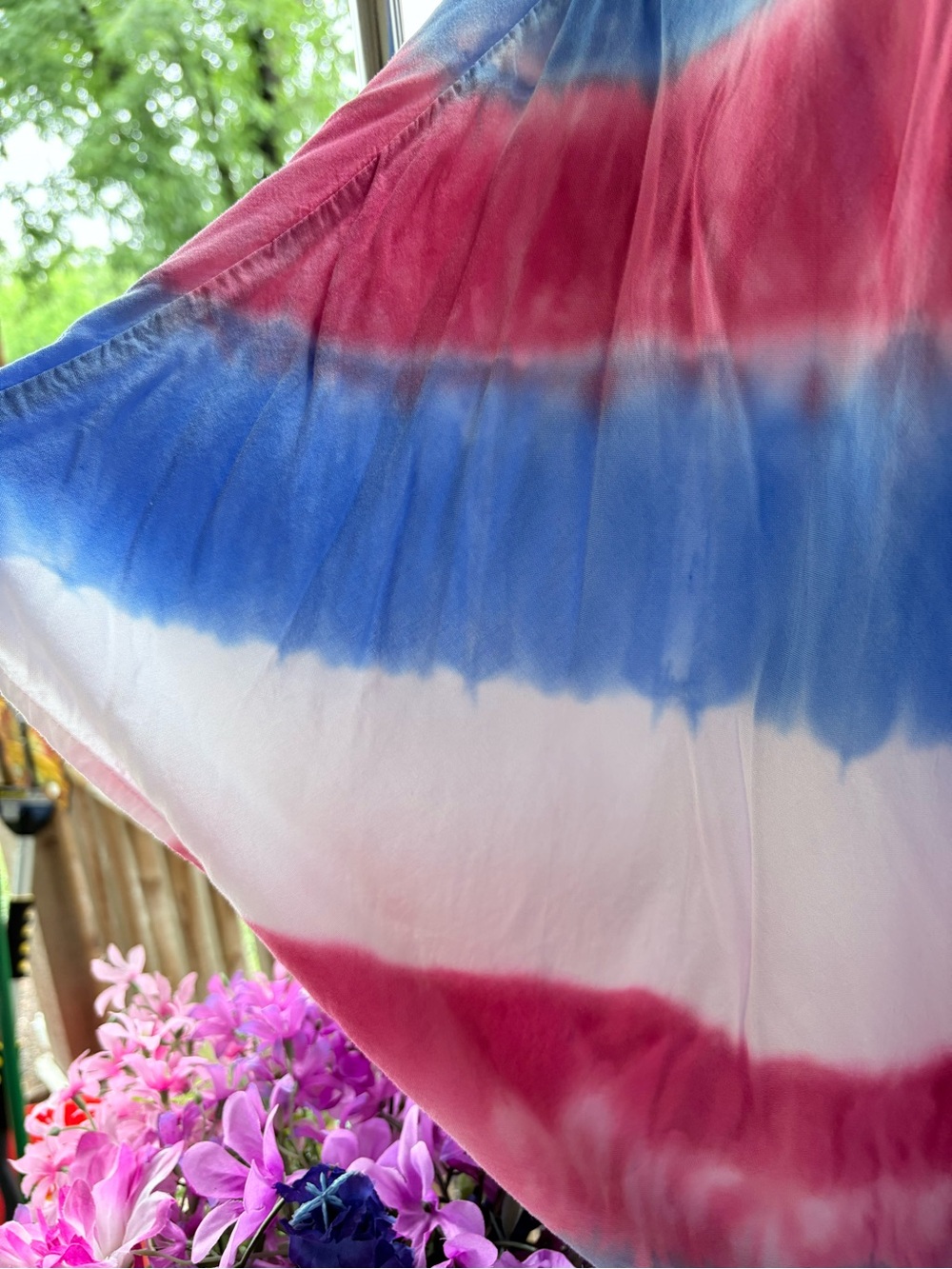 Mm Mm Mm Tie Dye Red White Blue Flowy Open Front Kimono Cardigan or Cover M - Picture 3 of 9